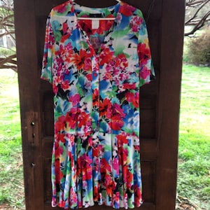 Vintage 90&#39;s Drop Waist Floral Print Rayon Crepe Dress by Carol Little size 6