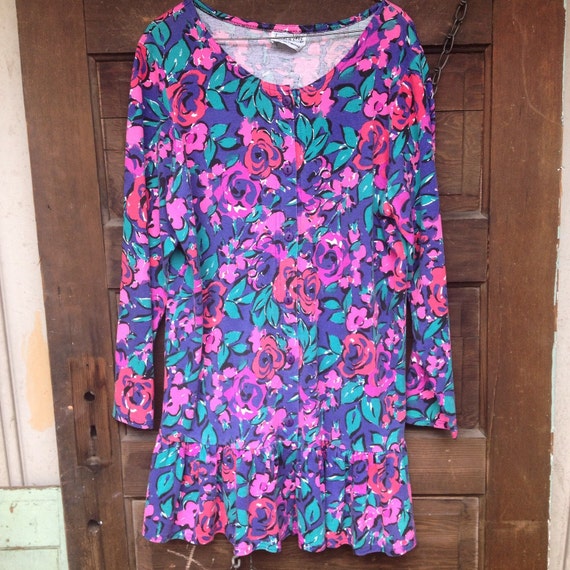 Vintage 80's Cute Floral Drop Waist Button up Dress - Etsy Vintage 80's Cute Floral Drop Waist Button up Dress - Etsy