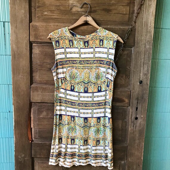 Vintage 60's Sleeveless Baroque Paisley Print Mod