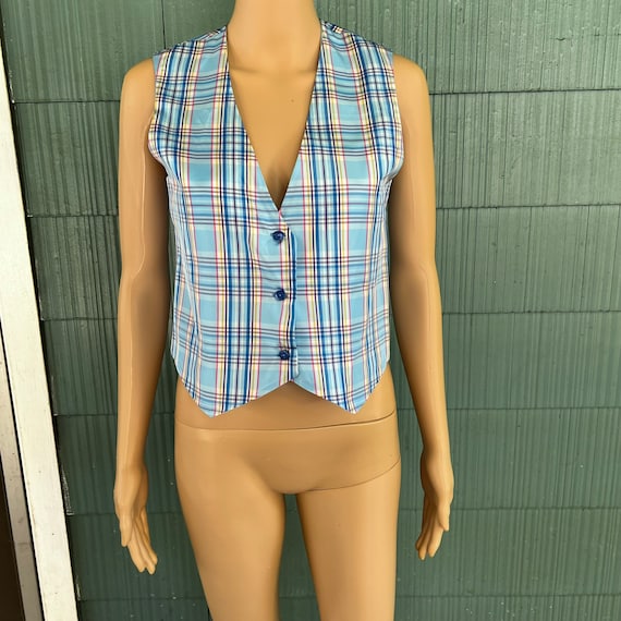 Vintage Baby Blue Plaid Vest - image 7