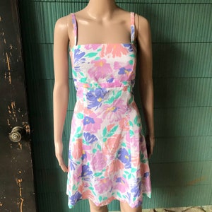 Vintage 60&#39;s Pin Up Mod Pastel Abstract Floral Print Tank Day Dress size extra small