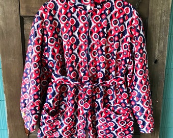 Vintage 60's Mod Pixilated Geometric Print Quilted Jacket by