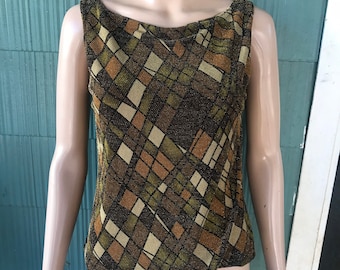 Vintage 90's Brown Geometric Glitter Stretch Tank Top by Ninety size Medium