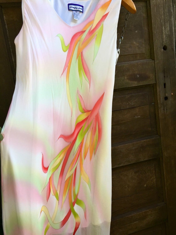 Vintage 90’s Hand Painted Silk Sleeveless Shift D… - image 4