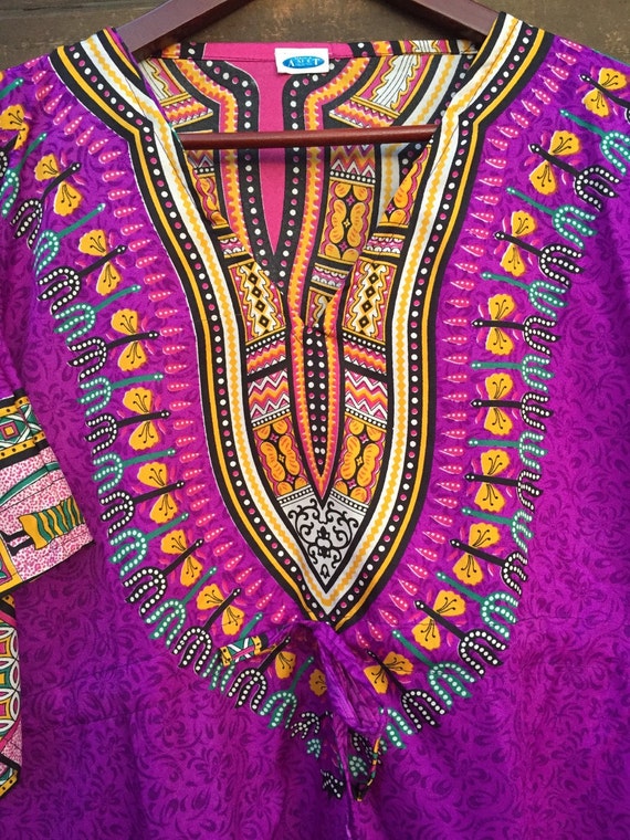 Vintage 70's African Tribal Print Dashiki Square … - image 5