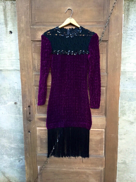 Vintage Gothic Purple Long Sleeve Sequined Fringed