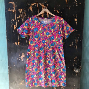 Vintage 90&#39;s Bright Pink Floral Babydoll Skater Mini Dress by Hannah Anderson size Small
