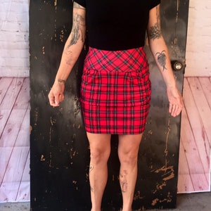 Vintage 80&#39;s Black and Red Plaid High Waisted Dress by Venus size Small/Medium