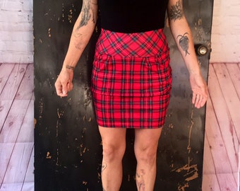 Vintage 80's Black and Red Plaid High Waisted Dress by Venus size Small/Medium