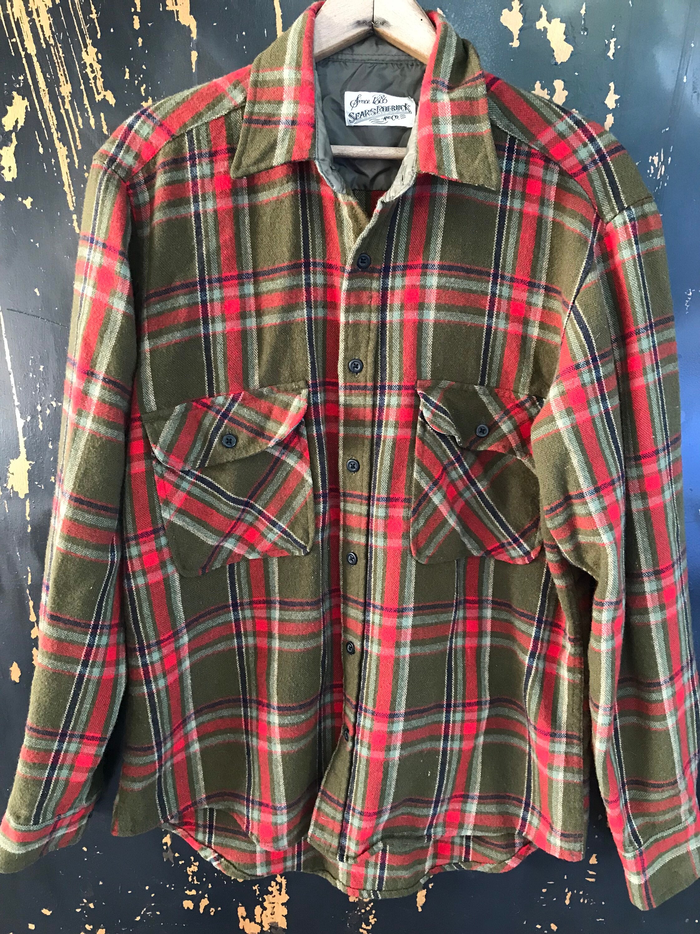激レアカラー◎ 70s~80s UNKNOWN Flannel Shirt Vintage Sears Plaid Flannel Shirt 70s XL – Black Shag Vintage