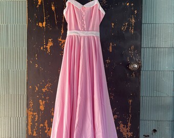 Vintage 70’s Baby Pink Tie Straps Tank Prairie Maxi Dream Dress size small