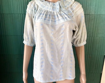 Vintage 70er Jahre Hellblau Halbschürz Öse Spitze Top Größe medium von C&A
