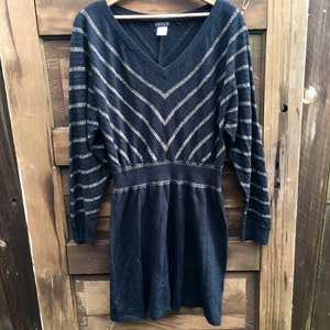 Vintage 90&#39;s Black and Silver Chevron Batwing Sweater Dress by Venus