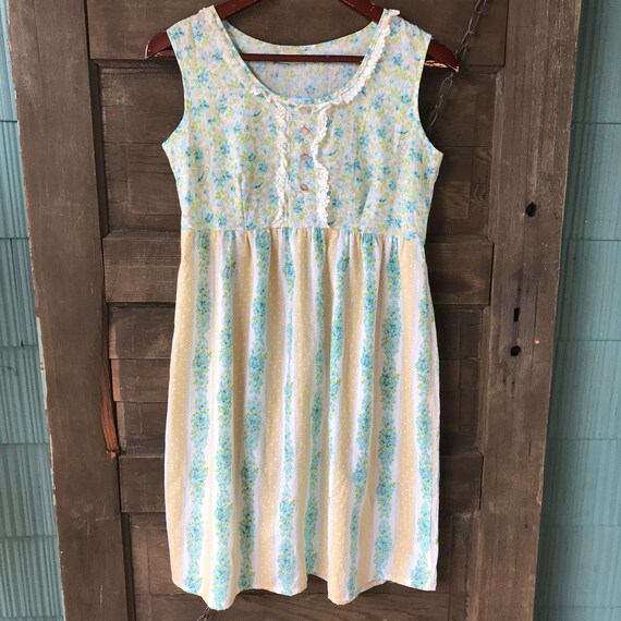 Vintage 60's Thin Cotton Mixed Floral Print Prairie Babydoll Tank Dress