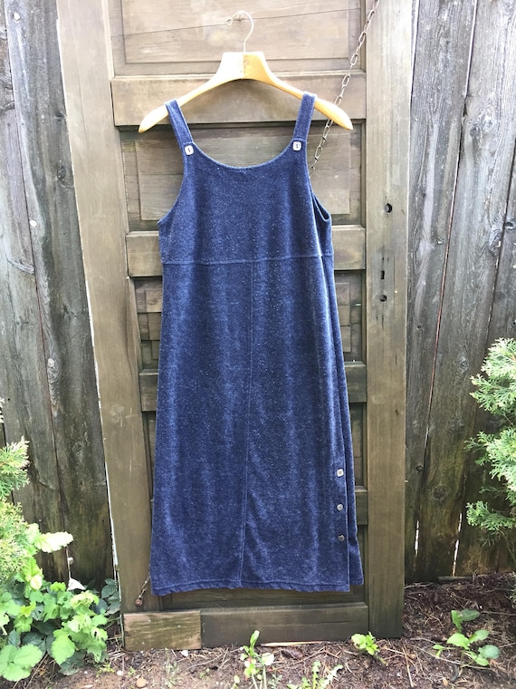 Vintage 90's Navy Blue Terry Cloth Velvety Jumper Maxi Dress by Carol Anderson size small/medium