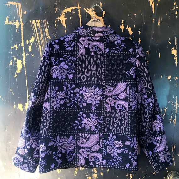 Vintage 90's Purple Demask Floral Paisley Textured Tapestry Blazer