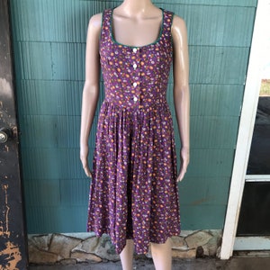 Vintage 60&#39;s Mod Purple with Orange Floral Print Prairie Babydoll Tank Dress