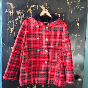 Vintage 60's Unique Red and Black Plaid Jacket size medium handmade OOAK