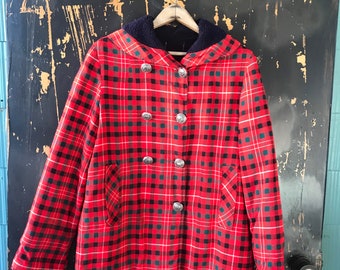 Vintage 60's Unique Red and Black Plaid Jacket size medium handmade OOAK