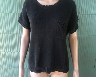 Vintage Women's Charcoal Knit Semi Cropped Pullover Sweater Top by Worthington Size Medium