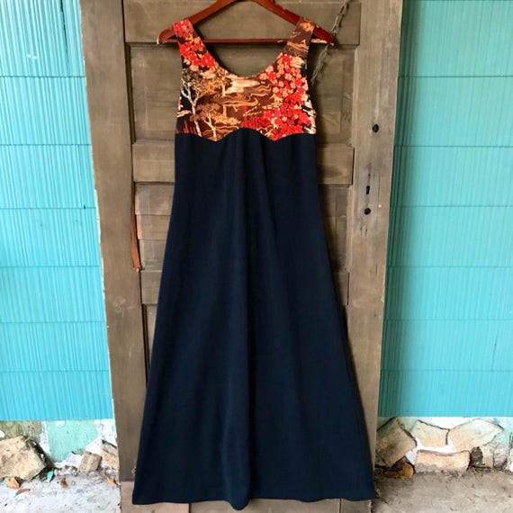 Vintage 60's Mod Black and Novelty Tree Print Tank Maxi Dress Groovy Gown -  Etsy