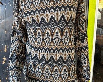 Vintage Elaborate Design Shetland Wool Knit Wool Pullover Sweater RARE