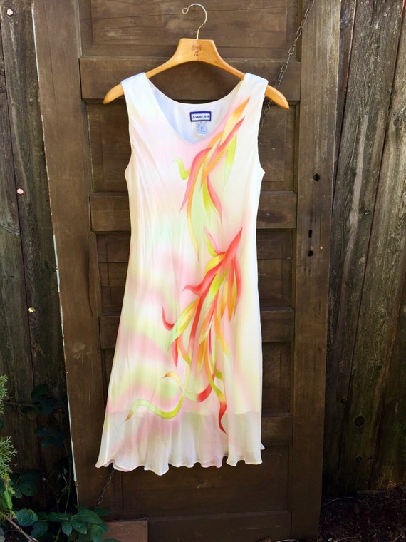 Vintage 90’s Hand Painted Silk Sleeveless Shift Dr