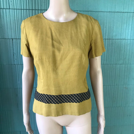 Vintage 60's Mod Mustard Yellow Tshirt Blouse/Top… - image 1