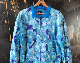 Vintage 80's Blue Floral Print Windbreaker Jacket by LizSport size Large