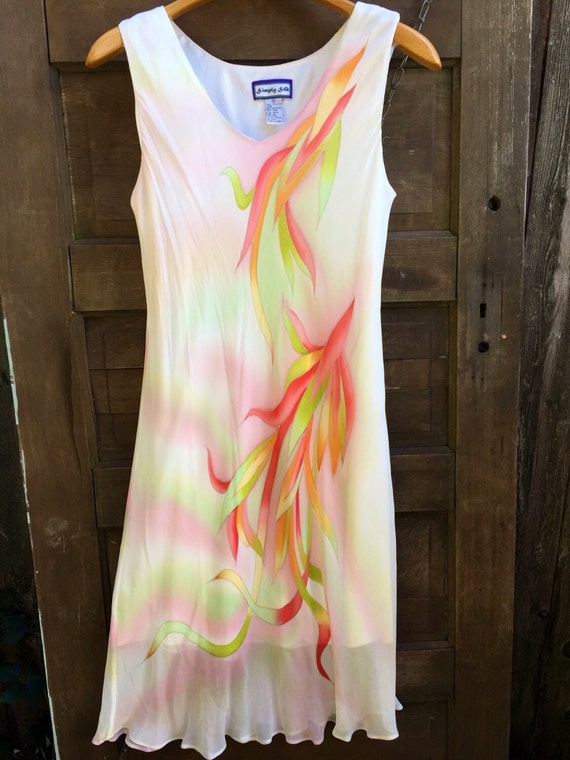 Vintage 90’s Hand Painted Silk Sleeveless Shift D… - image 3