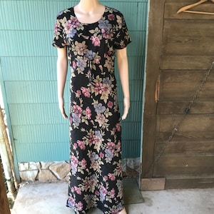 Vintage 90&#39;s Black Floral Maxi Dress by PJLA size small/medium