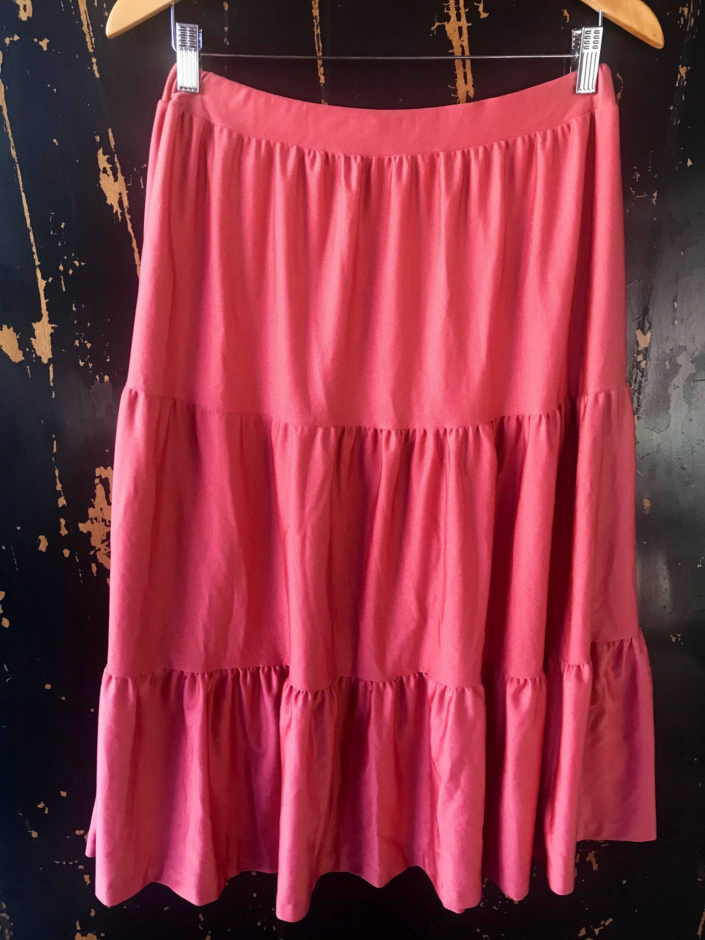 Vintage 70's Salmon Pink Tiered Prairie Midi Skirt by Ship | Etsy