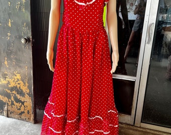 Vintage 80’s Red with White Polka Dots Strapless Dress/Gown by Jessica McClintock for Gunne Sax size 11 Medium RARE