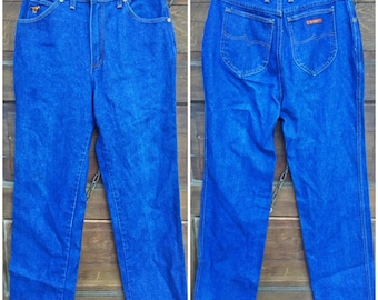 Vintage 70er Jahre Damen hoch taillierte dunkelblaue Wrangler Jeans