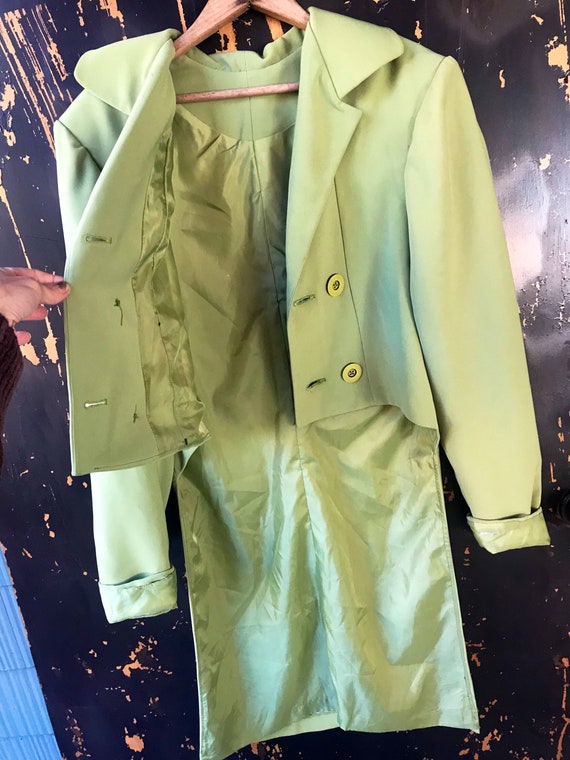 Vintage 60's Mod Lime Green/ Chartreuse High Low … - image 9