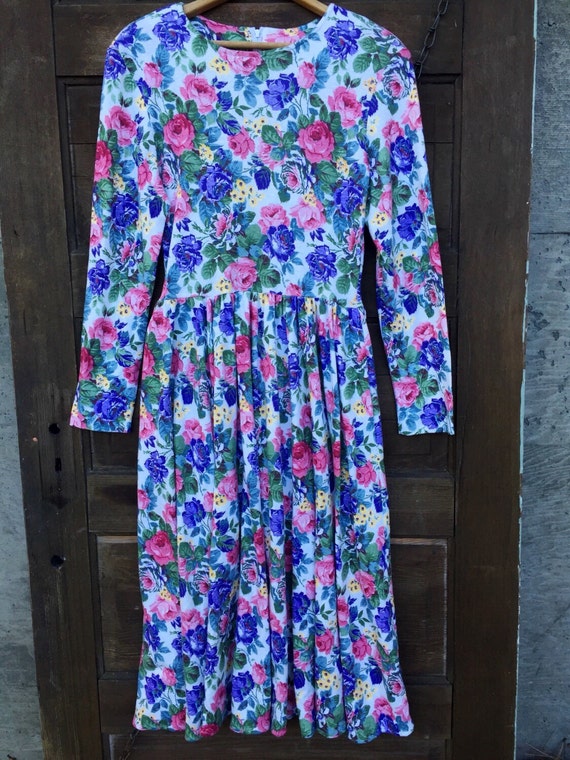 Vintage 80's Perfect Floral Long Sleeve Midi Dres… - image 3