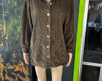 Camisa vintage de pana marrón oscuro con botones de abulón para mujer de Great Northwest, años 90, talla grande, pequeña.
