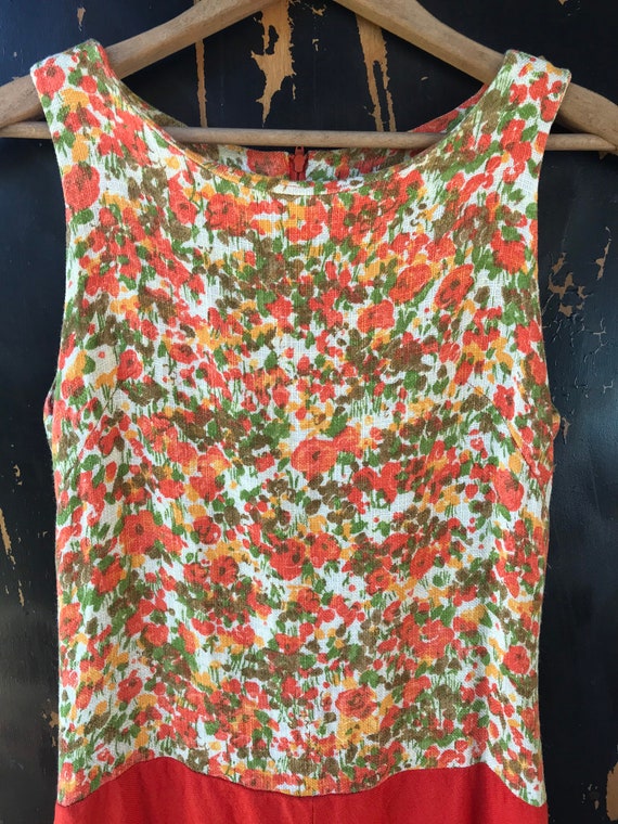 Vintage 60's Sleeveless Mod Orange and Floral Wov… - image 7