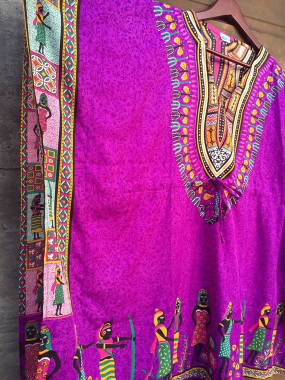 Vintage 70's African Tribal Print Dashiki Square … - image 3