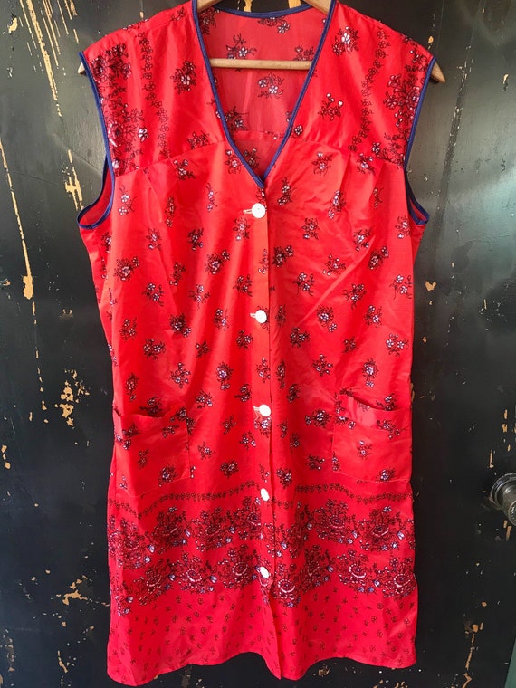 Vintage 60’s/70’s Red Sleeveless Lightweight Flor… - image 3