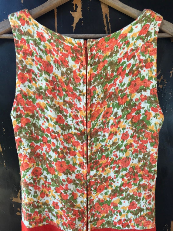 Vintage 60's Sleeveless Mod Orange and Floral Wov… - image 8