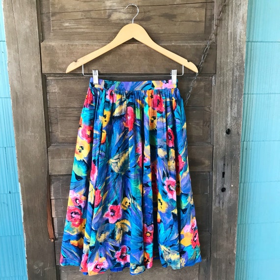 Vintage 50's/60's High Waisted Watercolor Floral … - image 1