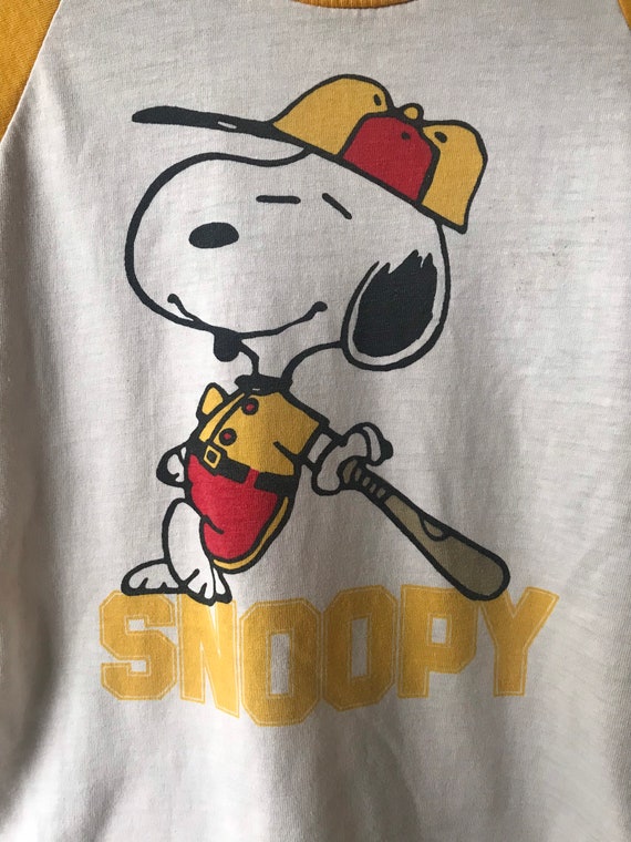 Vintage 70’s Rare Snoopy Raglan Baseball Tee Size… - image 5