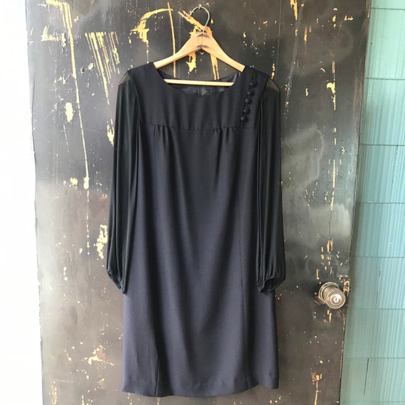 Vintage 60's Black Dress with Transparent Long Sl… - image 3