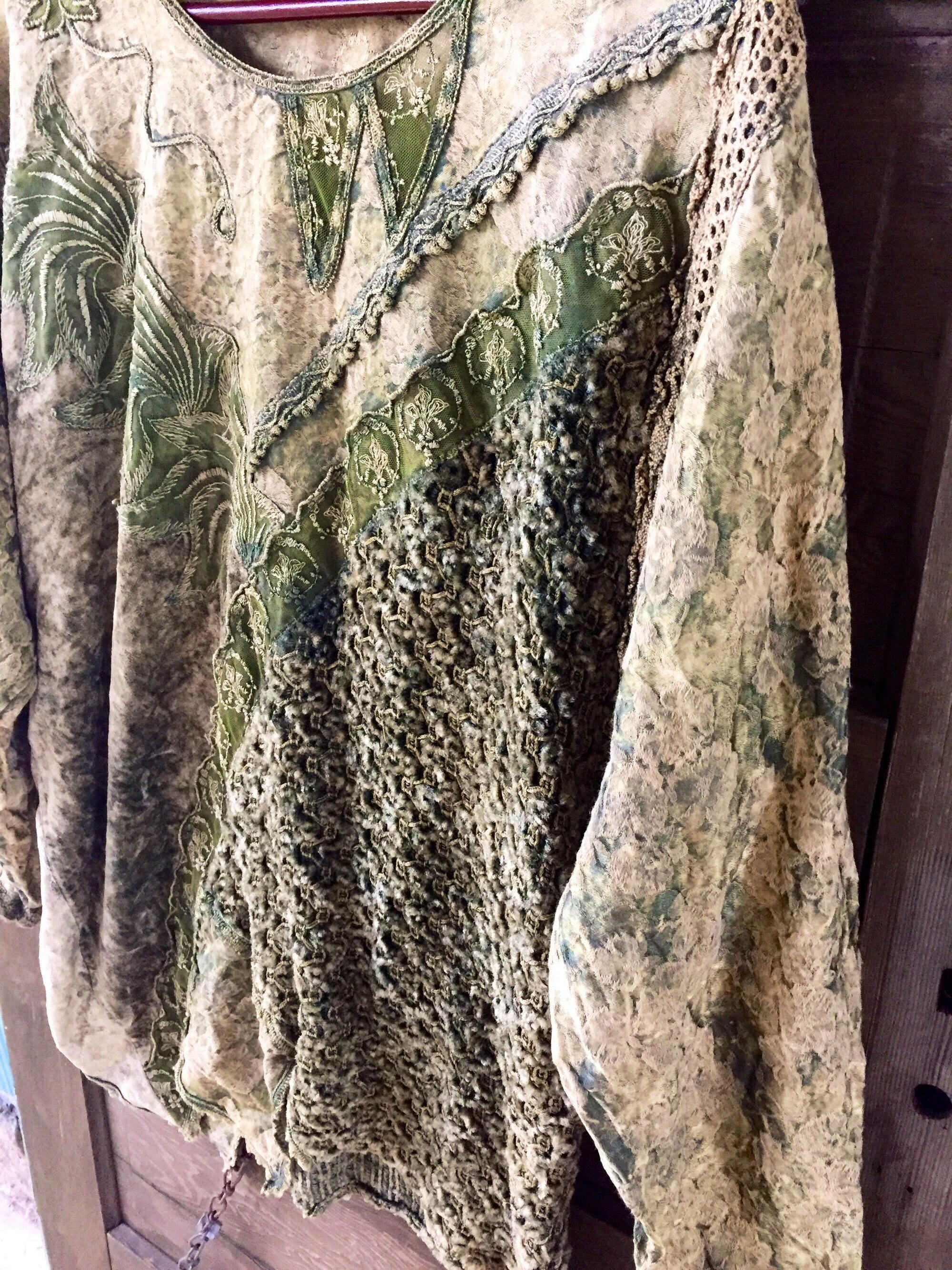 最新発見 Vintage Multi Tunic Lace Velvet Media Mixed Green Tone トップス