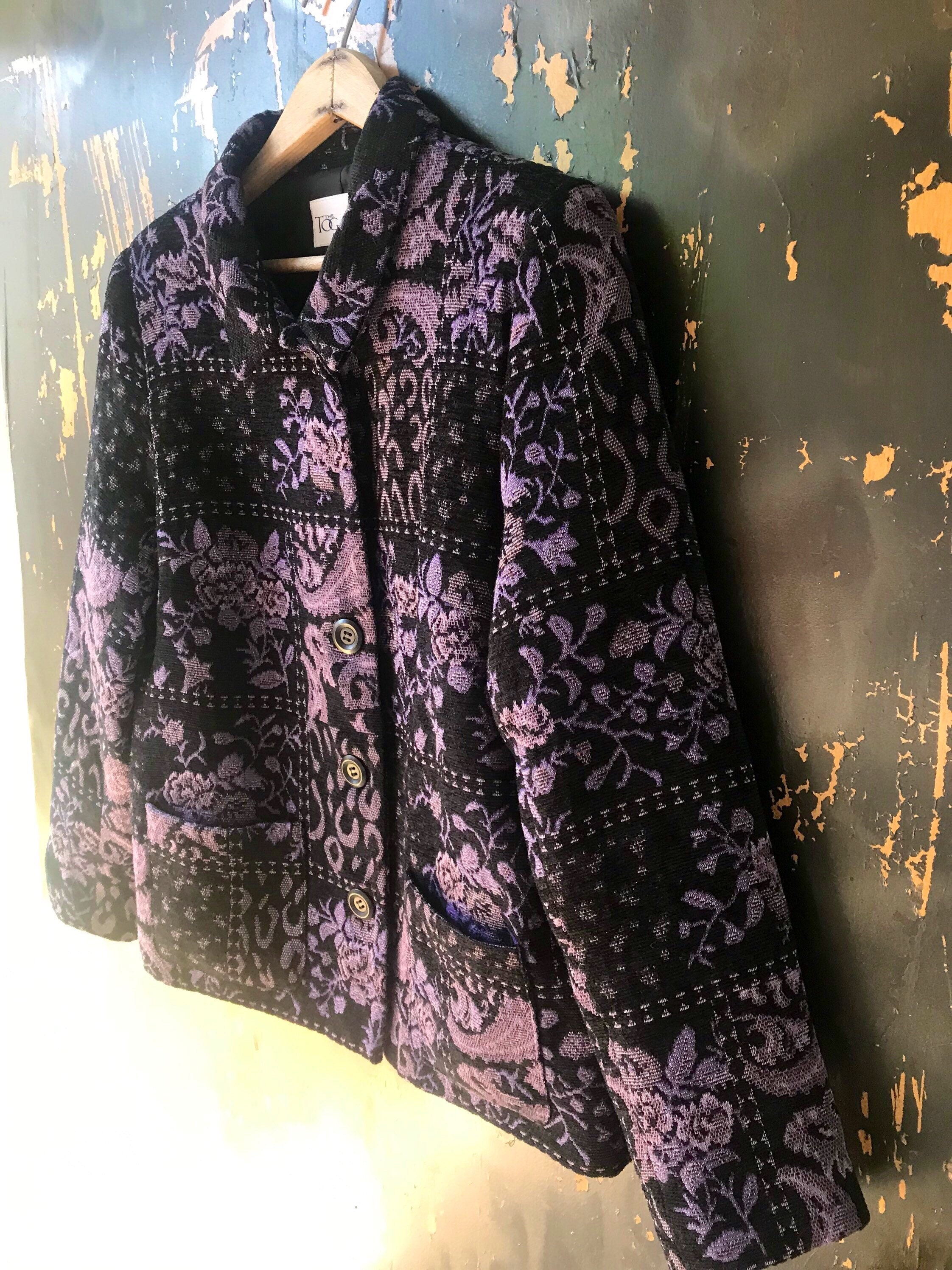 Vintage 90's Purple Demask Floral Paisley Textured Tapestry Blazer