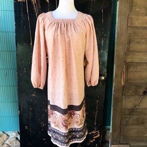 Vintage 70&#39;s Peach Poet Sleeve Floral and Paisley Prairie Dress by Robbie Bee