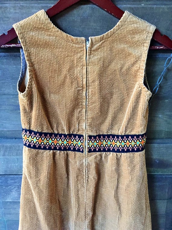 Vintage 70's Brown Corduroy Maxi Tank Dress with … - image 6