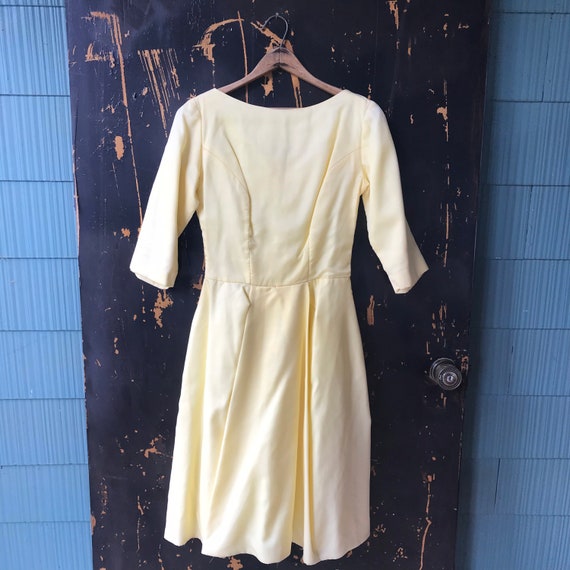 Vintage 50's/60's Pale Yellow Tafeta Party Dress … - image 1