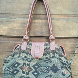 Vintage 90&#39;s Southwest Tapestry Hand Bag/ Top Handle Purse